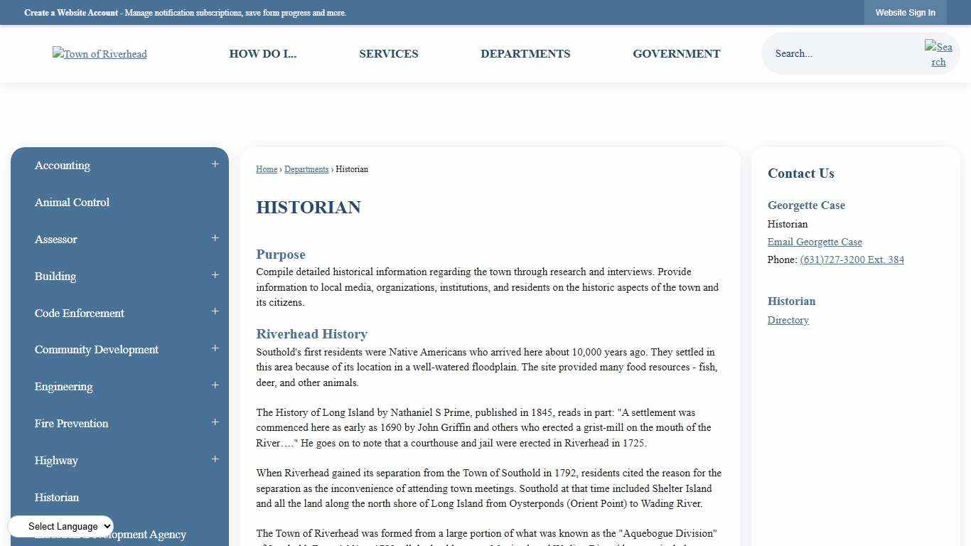 Historian Riverhead, NY