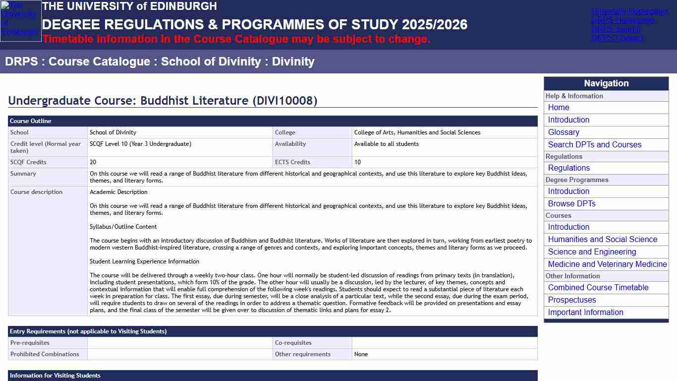 Course Catalogue - Buddhist Literature (DIVI10008)